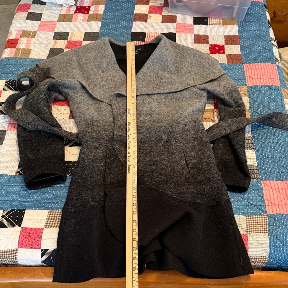 White House Black Market Gray-to-Black Ombre Belted Coat - Picture 7 of 7